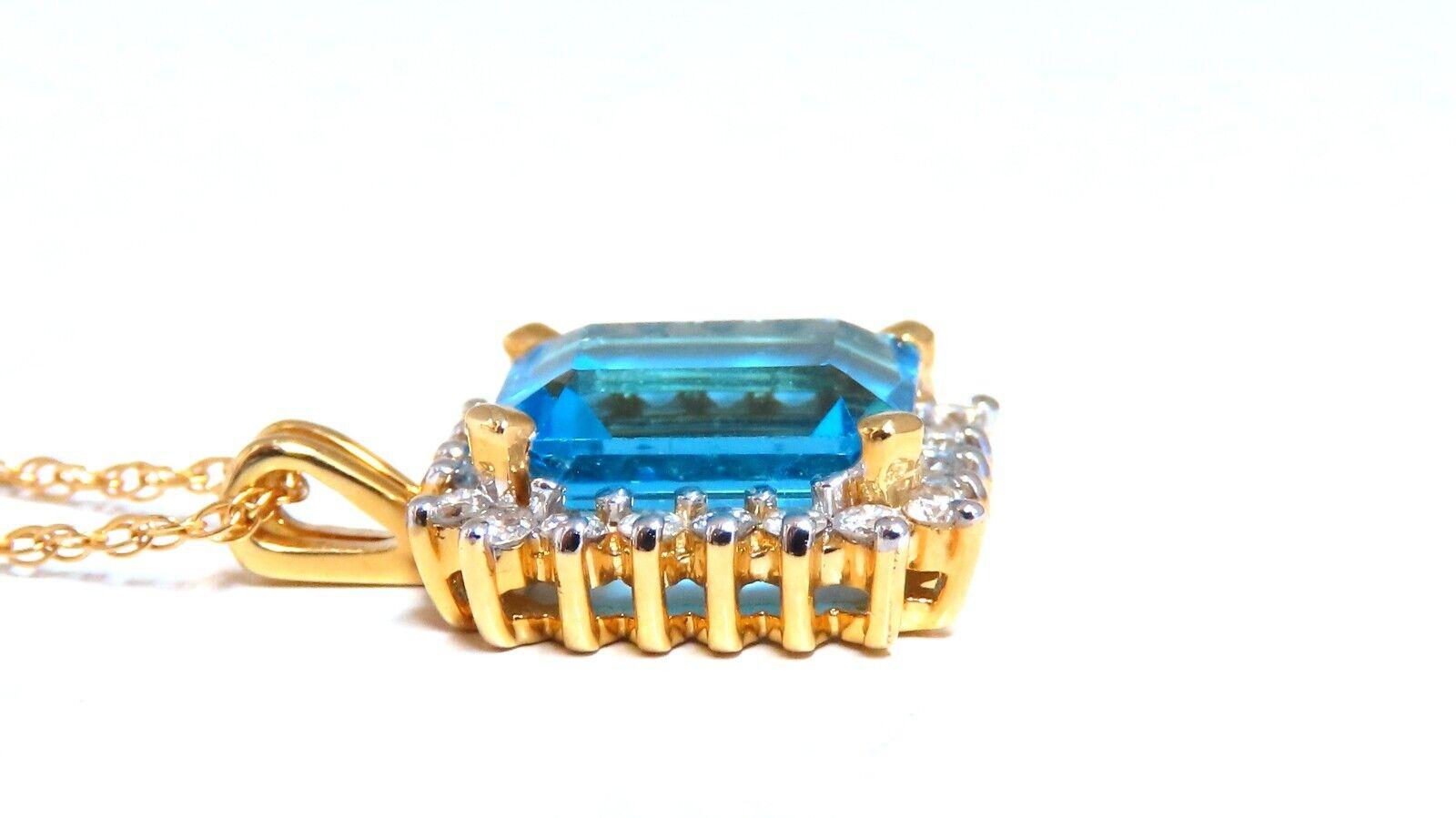 8 Karat natürlicher Schweizer Blautopas Diamanten Halskette 14 Karat Gold im Zustand „Neu“ in New York, NY