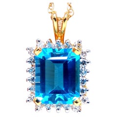 8ct Natural Swiss Blue Topaz Diamonds Necklace 14 Karat Gold