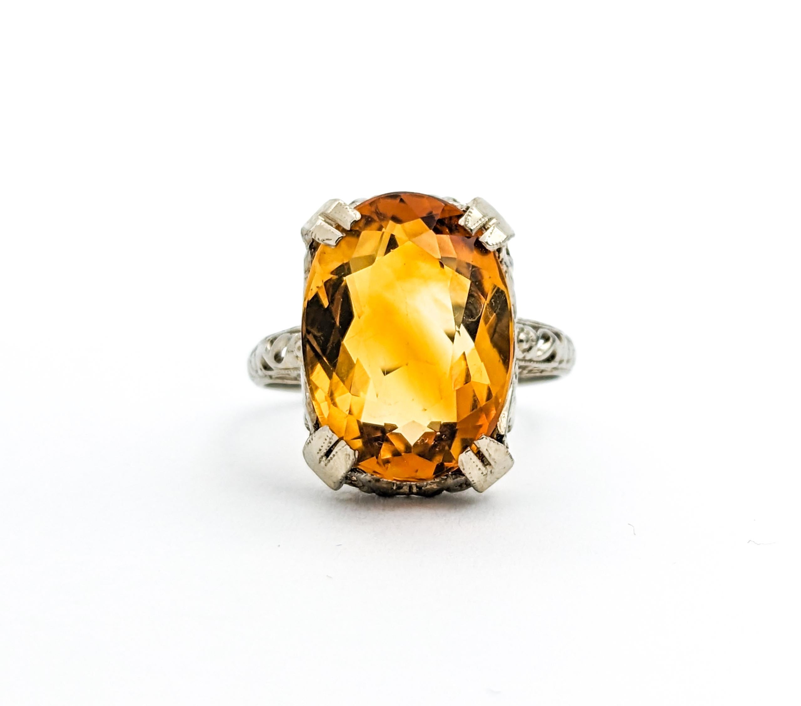 Oval Cut 8ct Oval Citrine Filigree Ring In White Gold For Sale