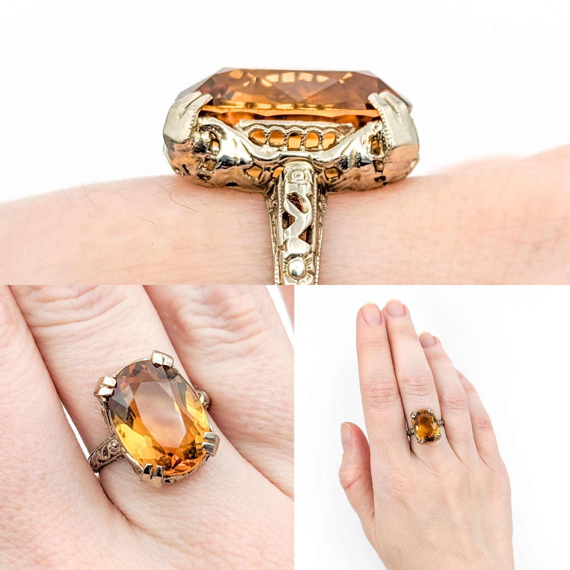 8ct Oval Citrine Filigree Ring In White Gold In Excellent Condition For Sale In Bloomington, MN