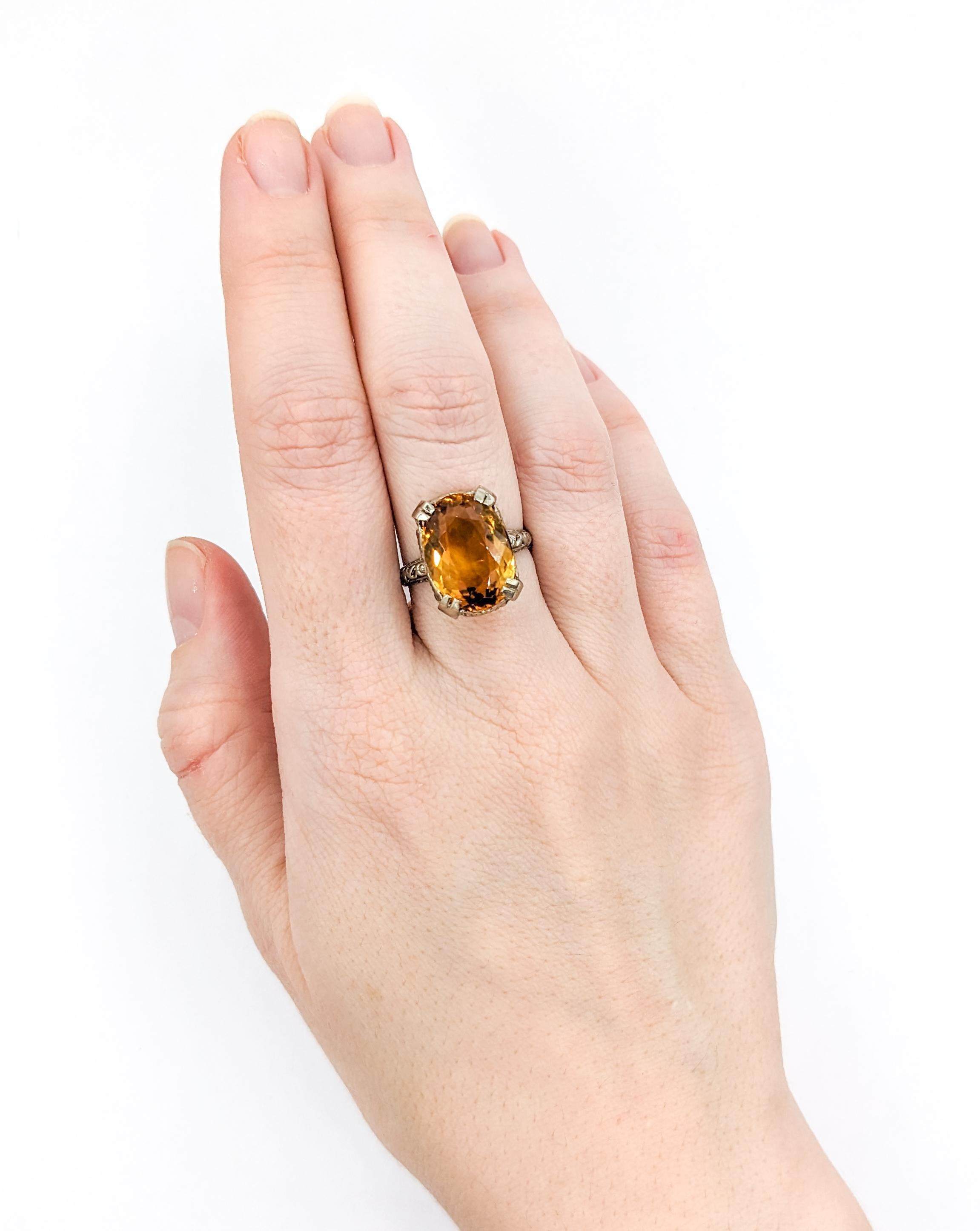 Women's 8ct Oval Citrine Filigree Ring In White Gold For Sale