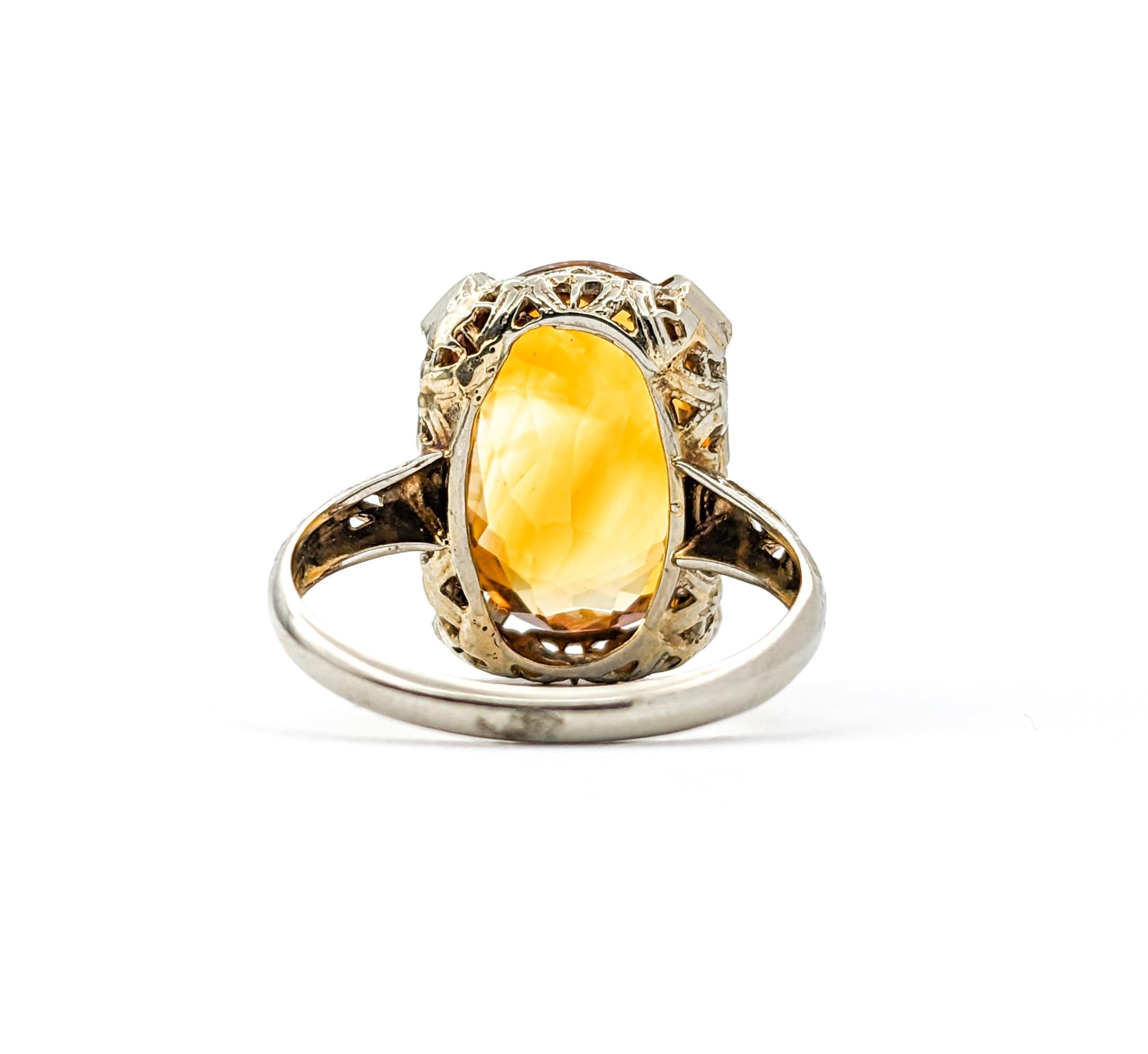 8ct Oval Citrine Filigree Ring In White Gold For Sale 3