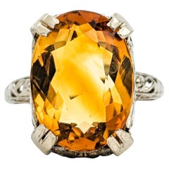 Antique 8ct Oval Citrine Filigree Ring In White Gold