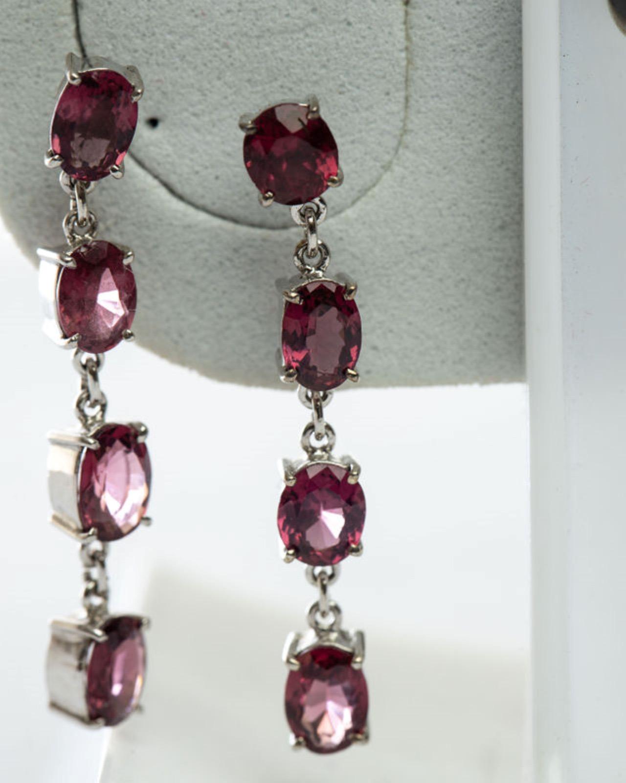 8ct Oval Natural Red Garnet Pin Dangle Earrings For Sale 3