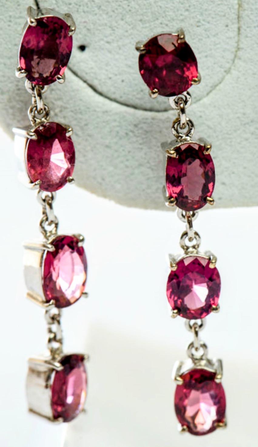 Contemporary 8ct Oval Natural Red Garnet Pin Silver Earrings For Sale