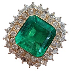 8ct RARE emerald diamond ring cocktail ring 18KT gold