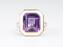 8ct Royal Amethyst with White Enamel Halo Statement Ring 9K Gold R6670