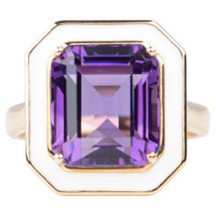 8ct Royal Amethyst with White Enamel Halo Statement Ring 9K Gold R6670