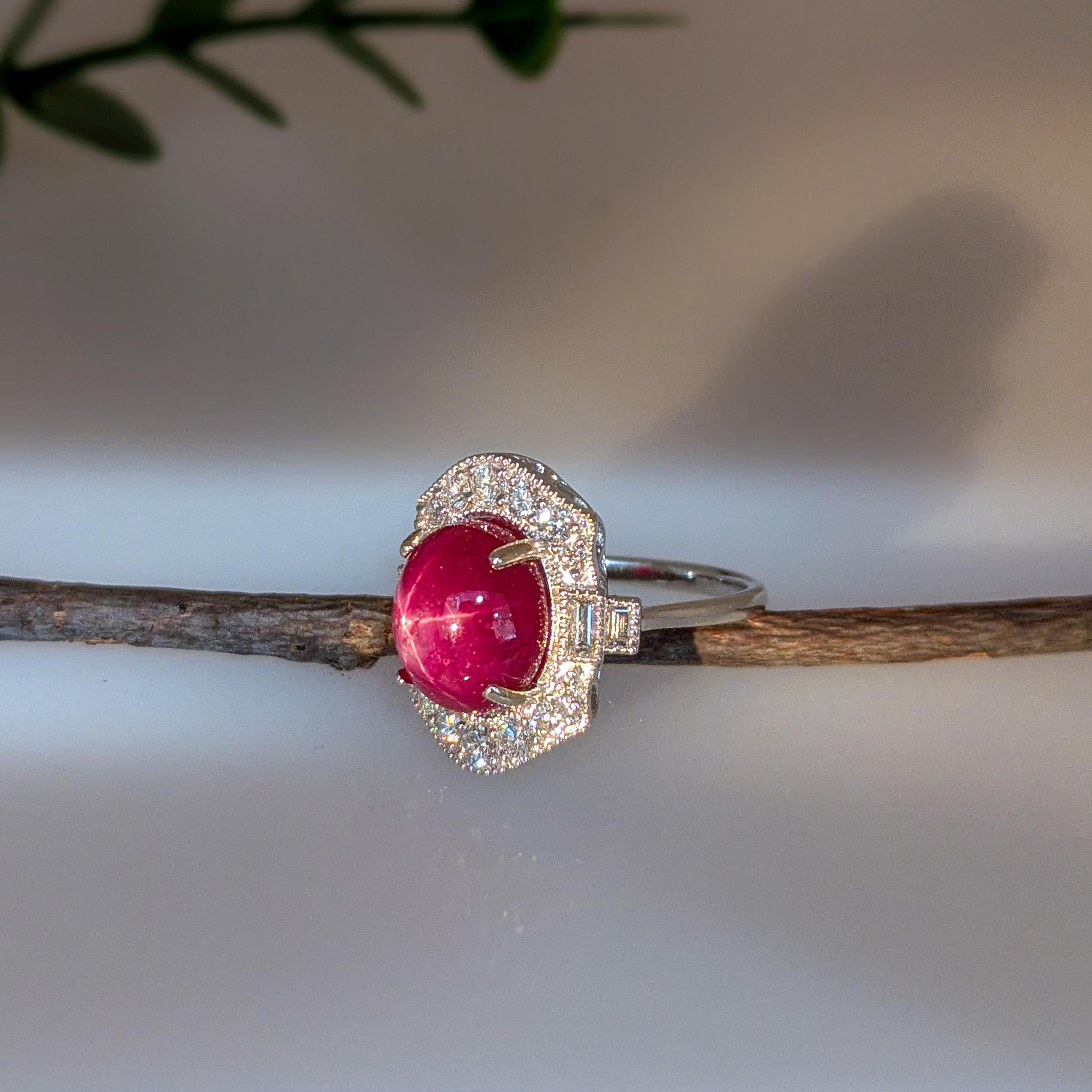 Oval Cut 8ct Star Ruby Ring w Diamond Accents and Milgrain details in 14K Gold  OV 12x10 For Sale