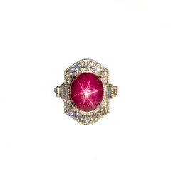 8ct Star Ruby Ring w Diamond Accents and Milgrain details in 14K Gold  OV 12x10