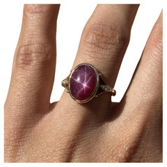 8ct Star Ruby Ring w Earth Mined Diamonds in Solid 14K Yellow Gold Oval 13x10mm