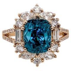 8ct Statement Blue Zircon Ring w Natural Diamond Accents in Solid 14K White Gold