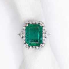 8ct Stunning Emerald Ring w Earth Mined Diamond in Solid 14K Gold EM 15x12mm