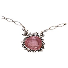 8ct Unique Pink Tourmaline Pendant Necklace w Natural Diamonds in Solid 18K Gold 8ct Unique Pink Tourmaline Pendant Necklace w Natural Diamonds in Solid 18K Gold