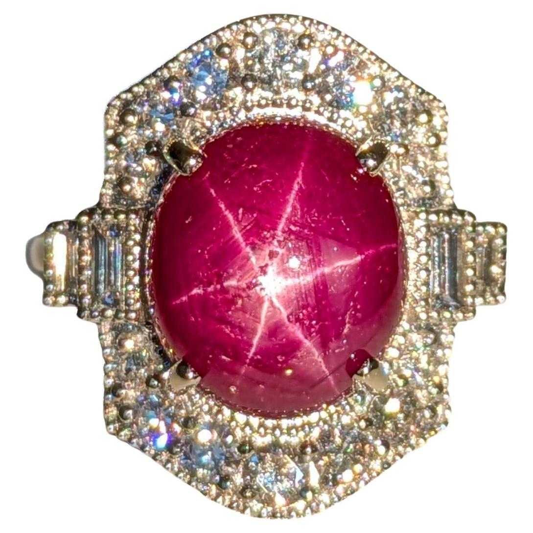 8cts Star Ruby Ring mit natürlichen Diamant-Akzenten: Massiv 14K Gold, Oval 12x10mm im Angebot