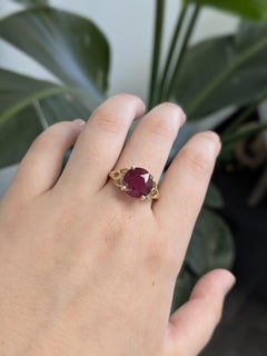 8cts Statement Madagascar Ruby Ring: Solid 14k Yellow Gold, Round 11mm
