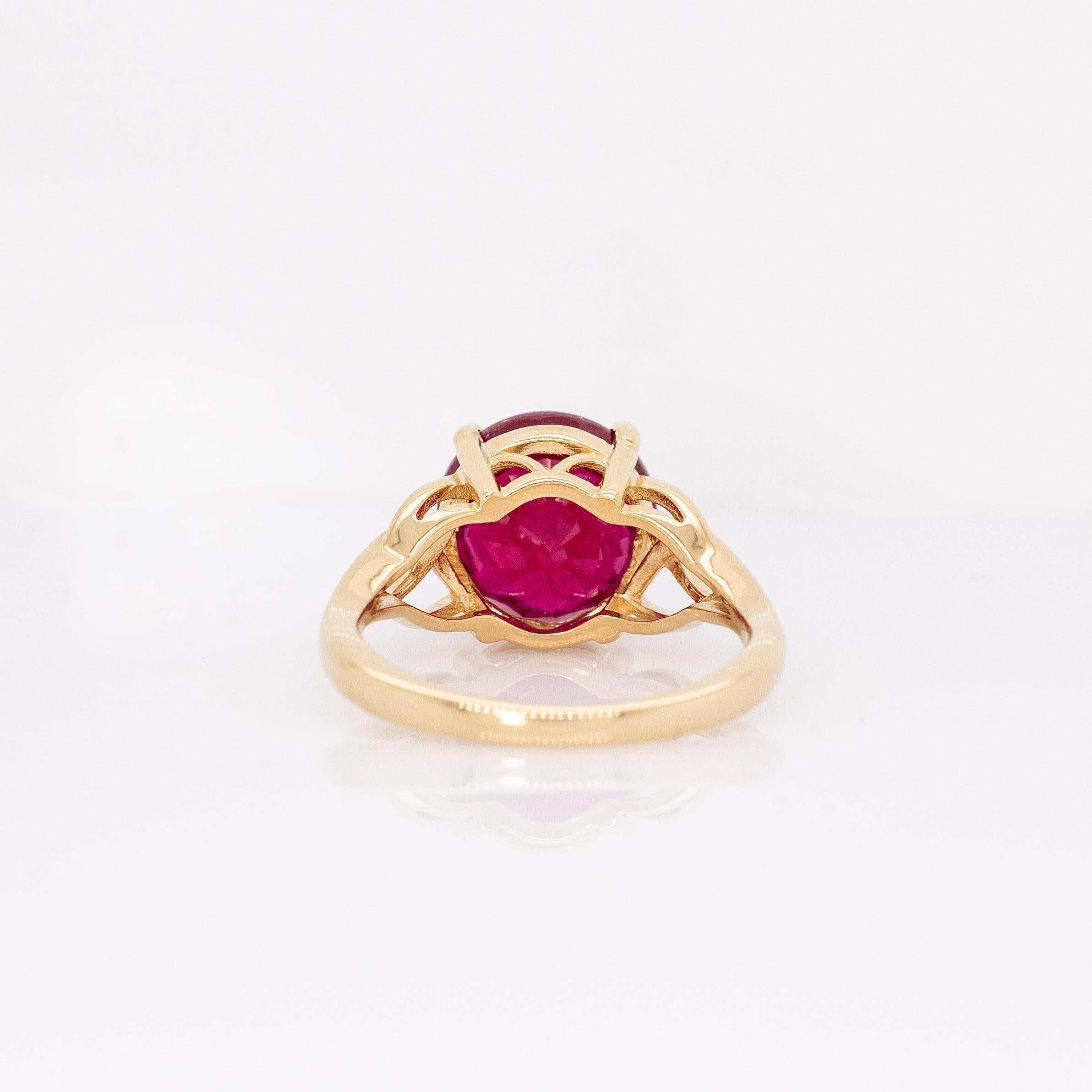 Women's 8cts Statement Madagascar Ruby Ring: Solid 14k Yellow Gold, Round 11mm For Sale