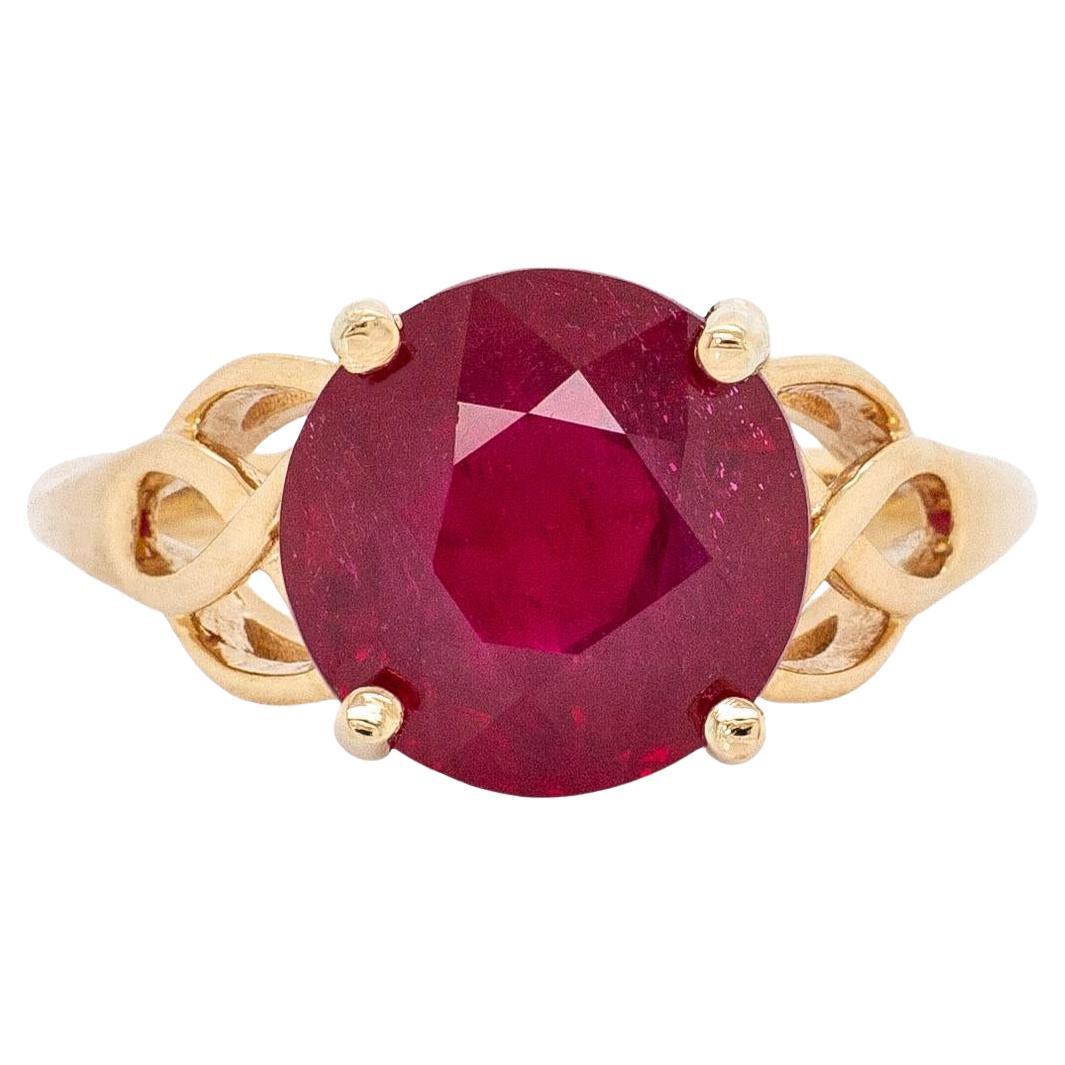 8cts Statement Madagascar Ruby Ring: Solid 14k Yellow Gold, Round 11mm For Sale