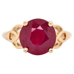 8cts Statement Madagascar Ruby Ring: Solid 14k Yellow Gold, Round 11mm