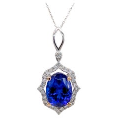 8cts Tanzanite Pendant w Natural Diamond Accents in 14K Solid Gold  OV 14x10mm