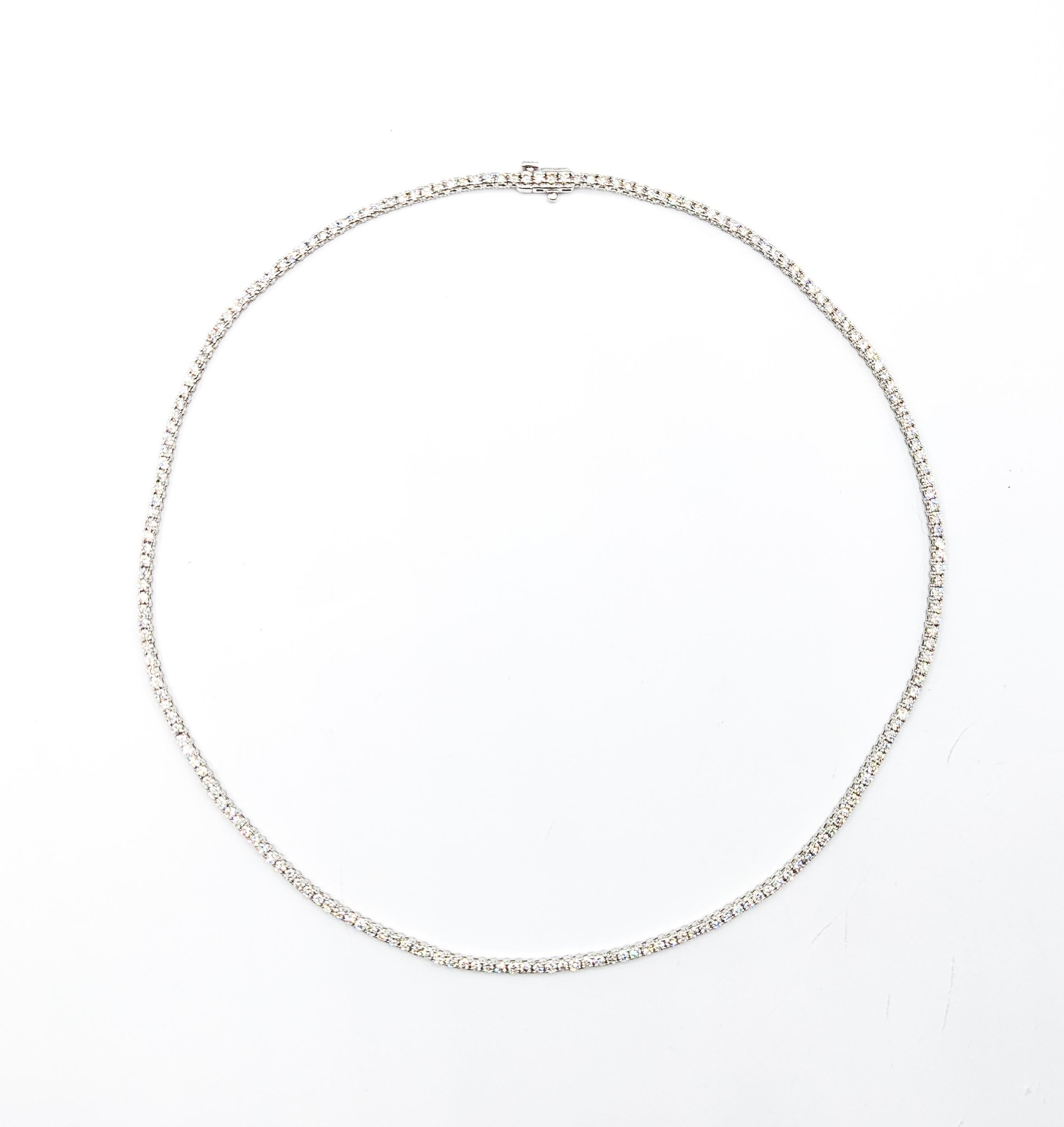 Round Cut 8ctw Diamond Tennis Necklace in White Gold For Sale