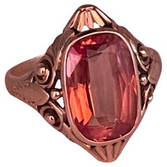 +8ctw Rose Gold 585 Padparadsha Sapphire Antique Jugendstil Rose gold Ring '10's +8ctw Rose Gold 585 Padparadsha Sapphire Antique Jugendstil Rose gold Ring '10's