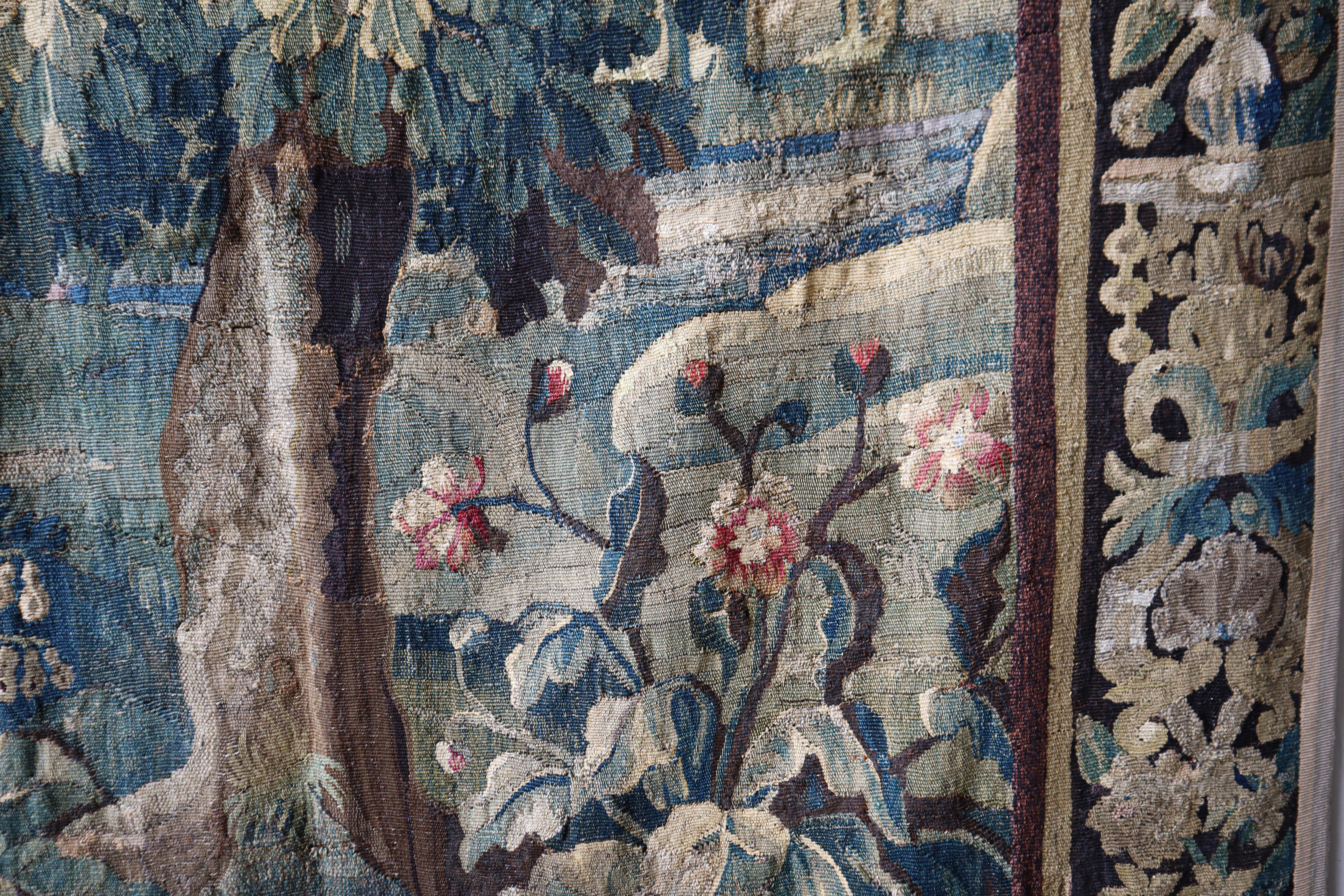 8ft 18th Century Hand Woven Aubusson Verdure Tapestry For Sale 3