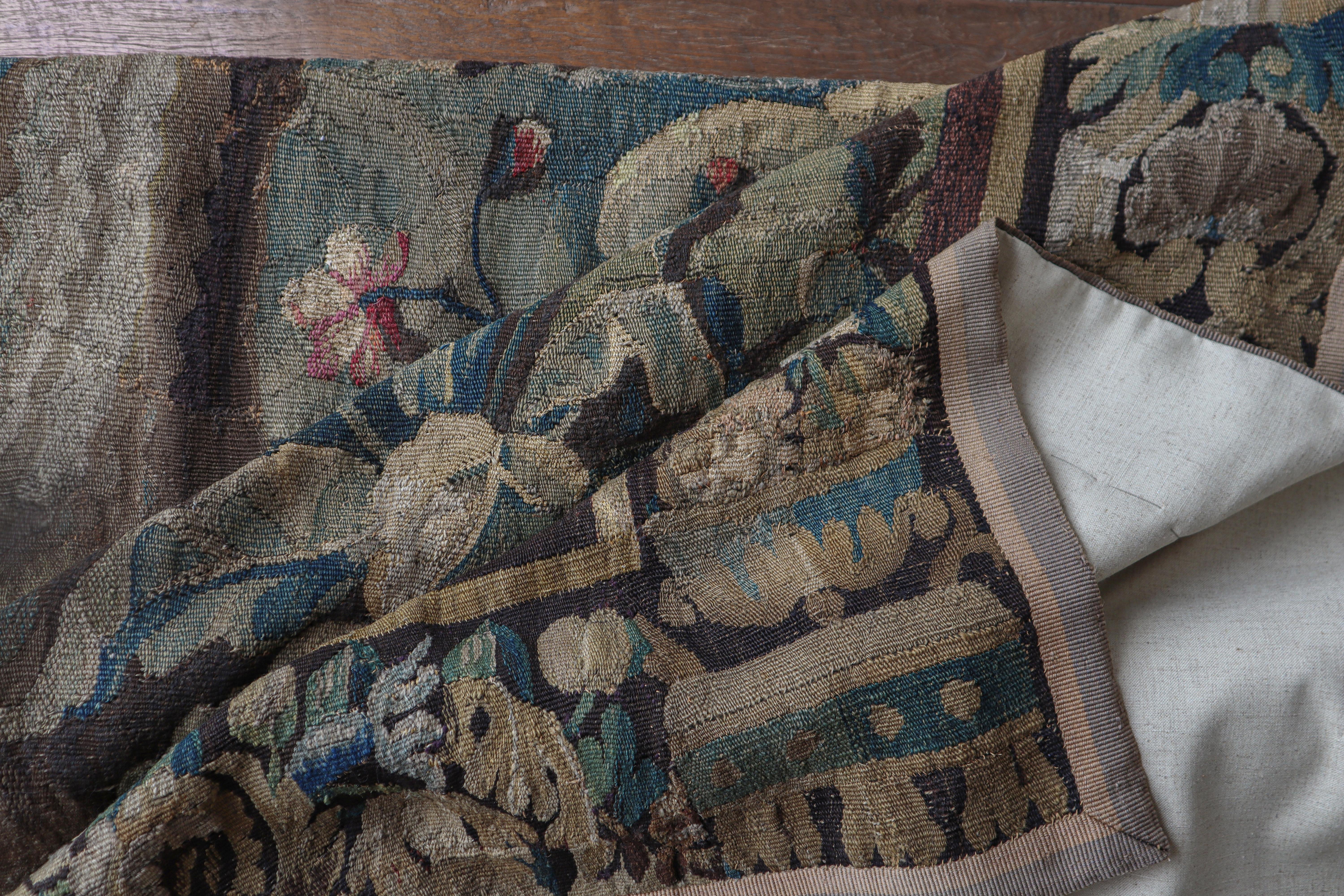 8ft 18th Century Hand Woven Aubusson Verdure Tapestry For Sale 5