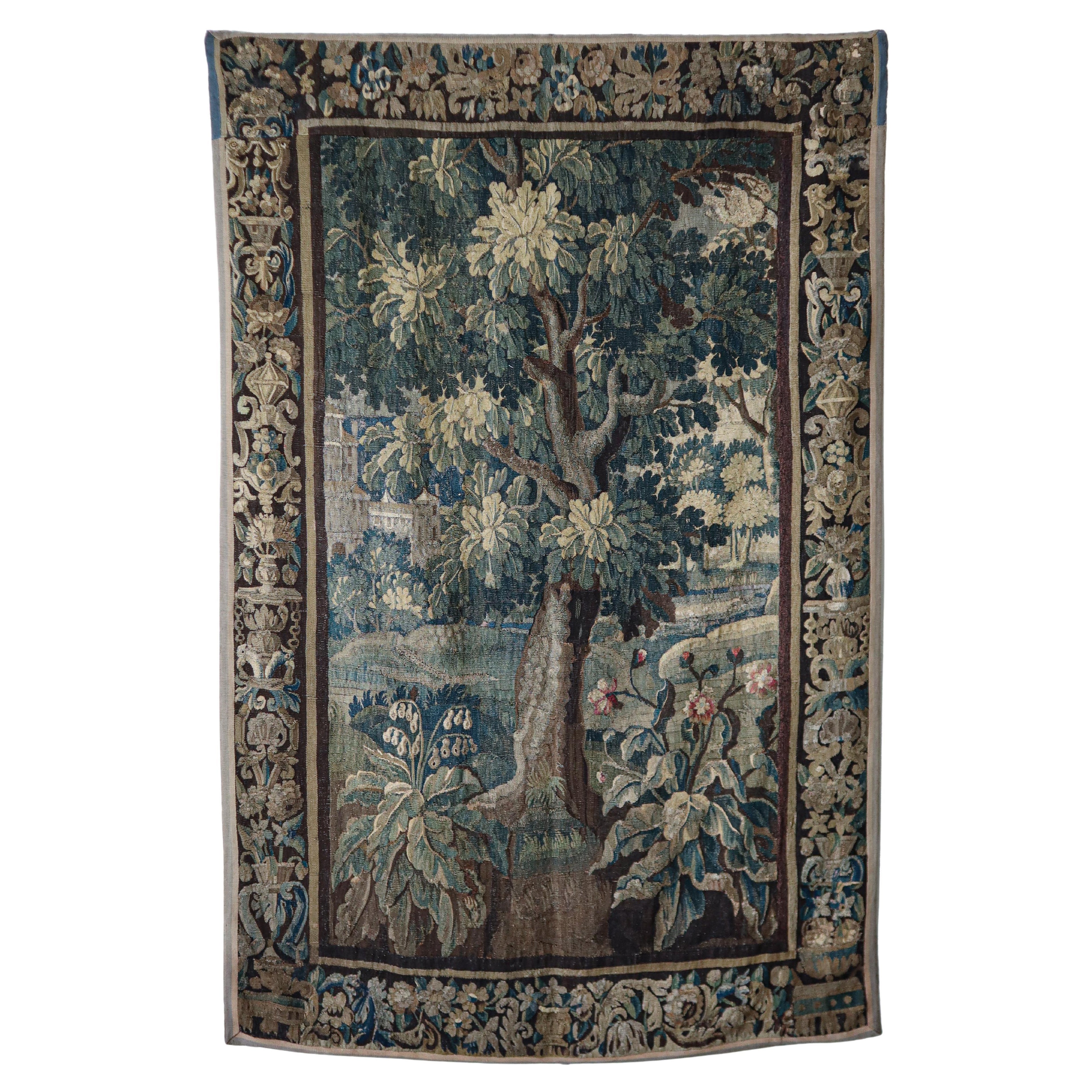 8ft 18th Century Hand Woven Aubusson Verdure Tapestry