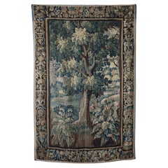 Antique 8ft 18th Century Hand Woven Aubusson Verdure Tapestry