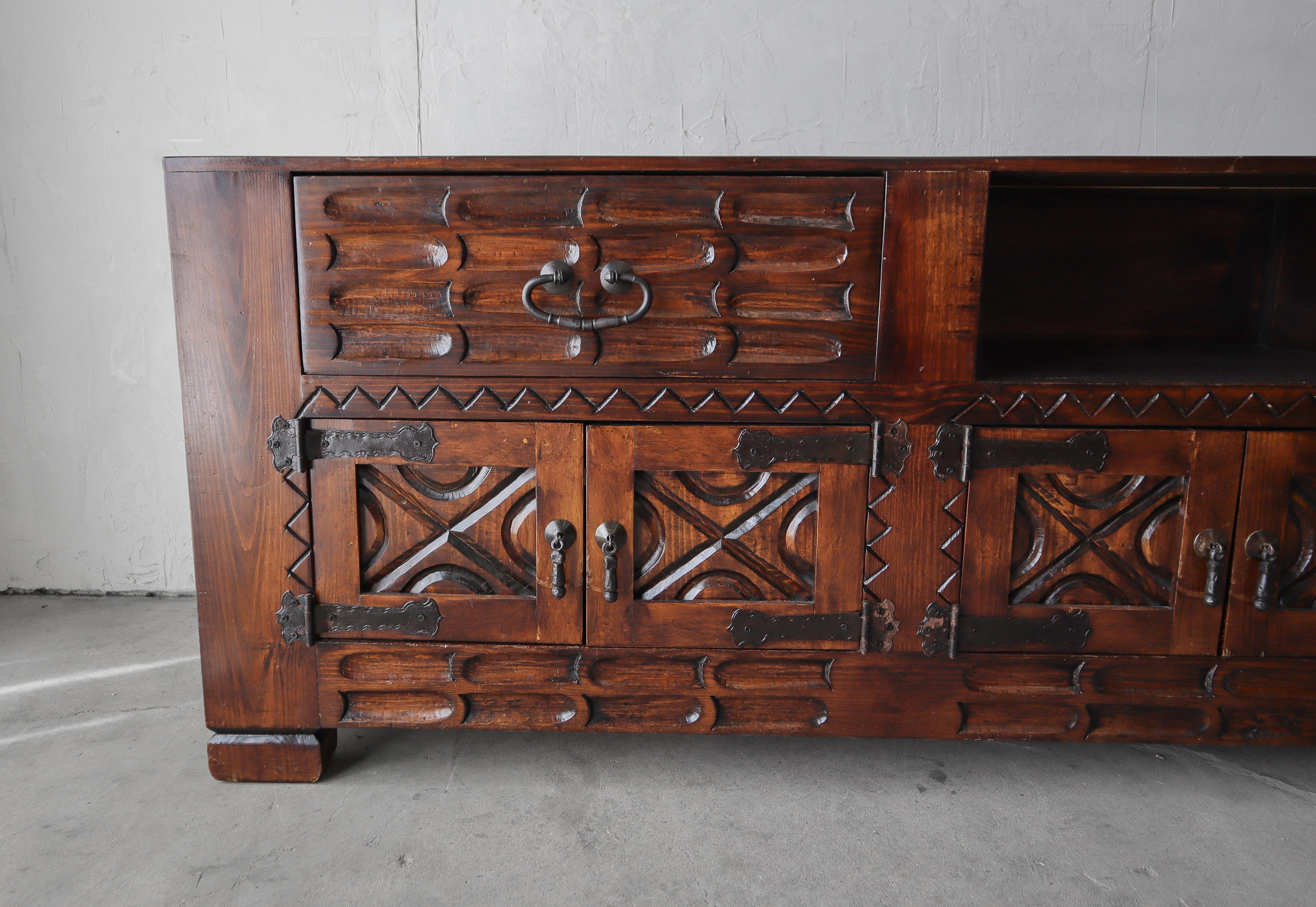 8ft Custom Rustic Spanish Style Credenza In Good Condition For Sale In Las Vegas, NV