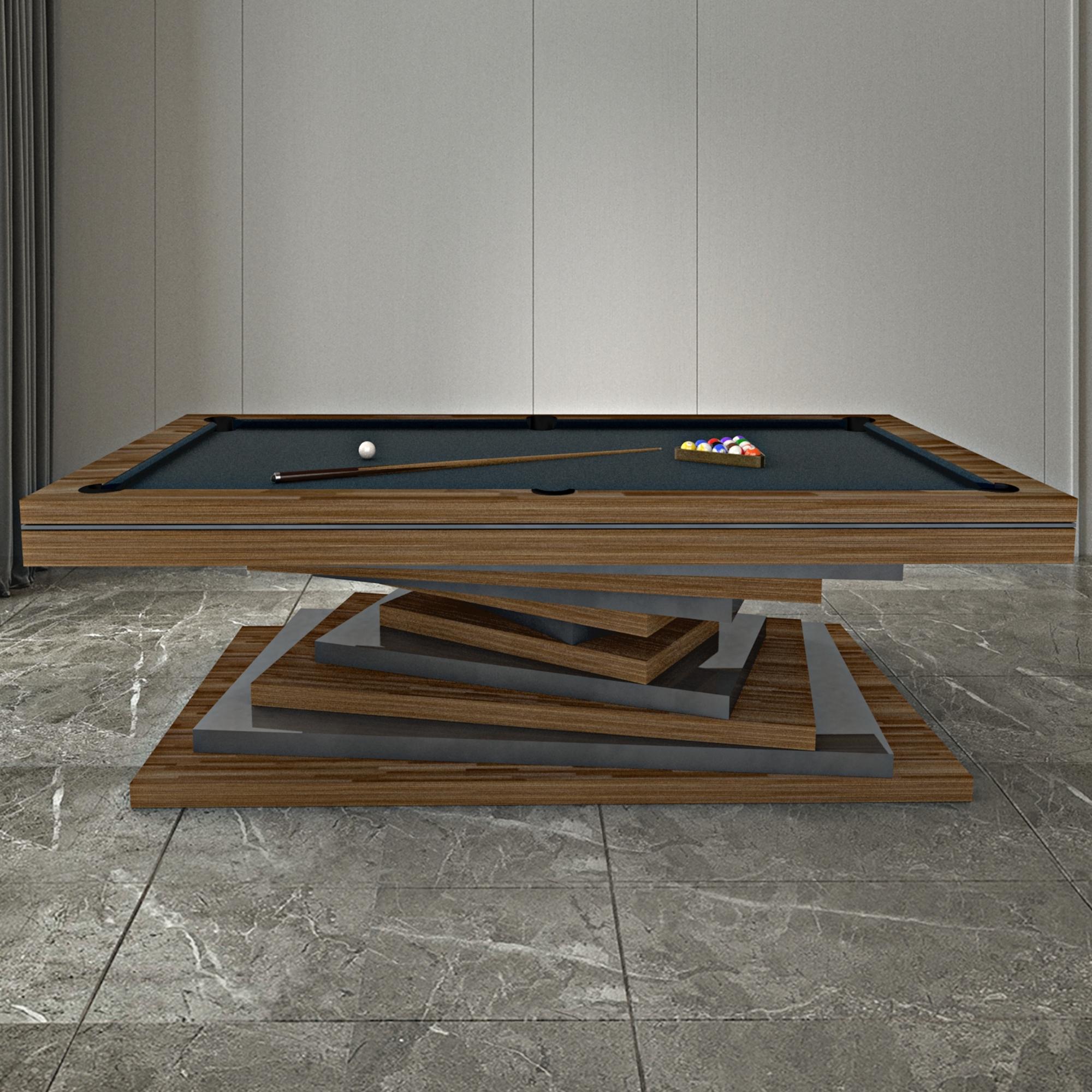 Pool Table Slate Modern Red and White Geometric Design Solid Oak, Green Felt For Sale 2