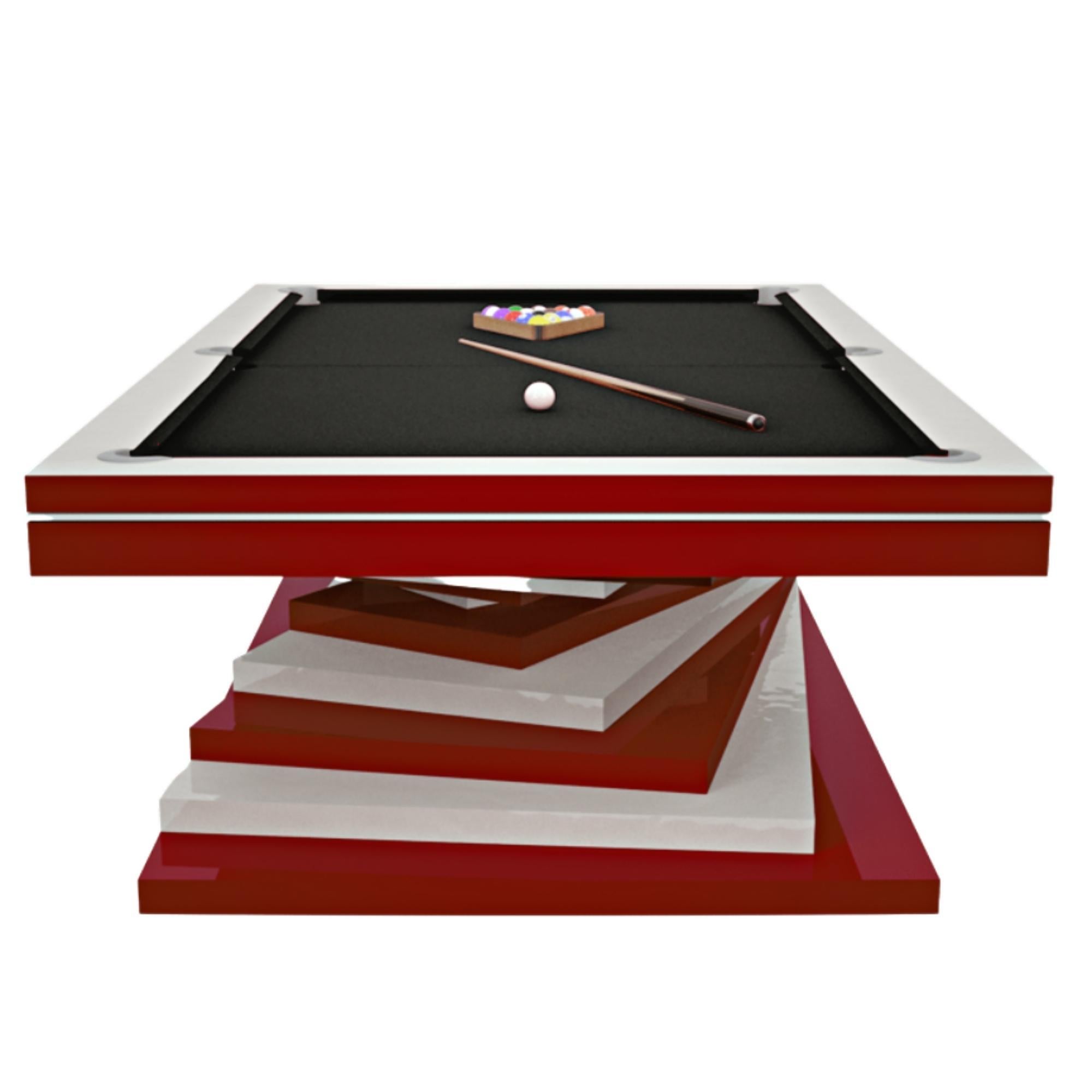 Pool Table Slate Modern Red and White Geometric Design Solid Oak, Green Felt For Sale 3