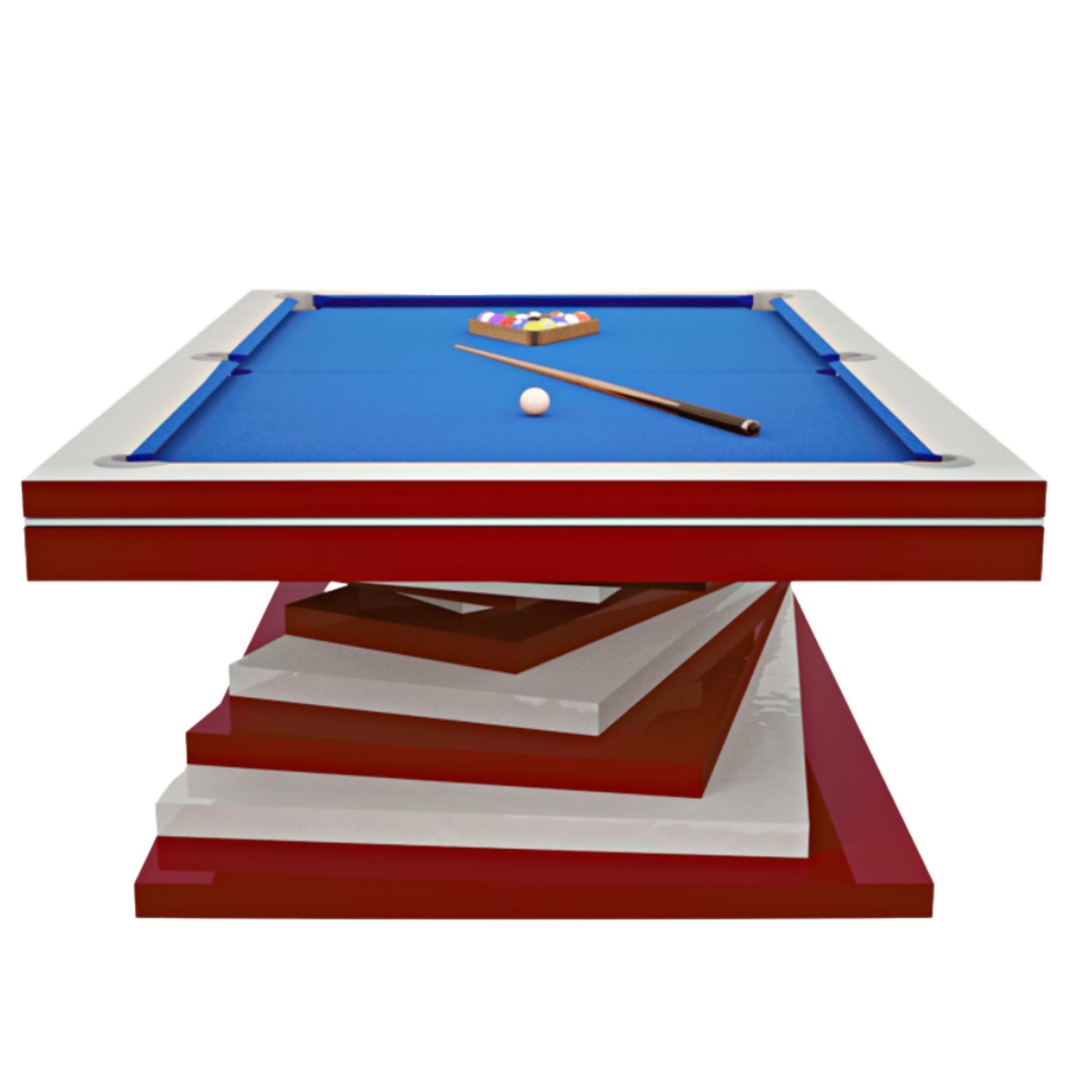 Pool Table Slate Modern Red and White Geometric Design Solid Oak, Green Felt For Sale 4
