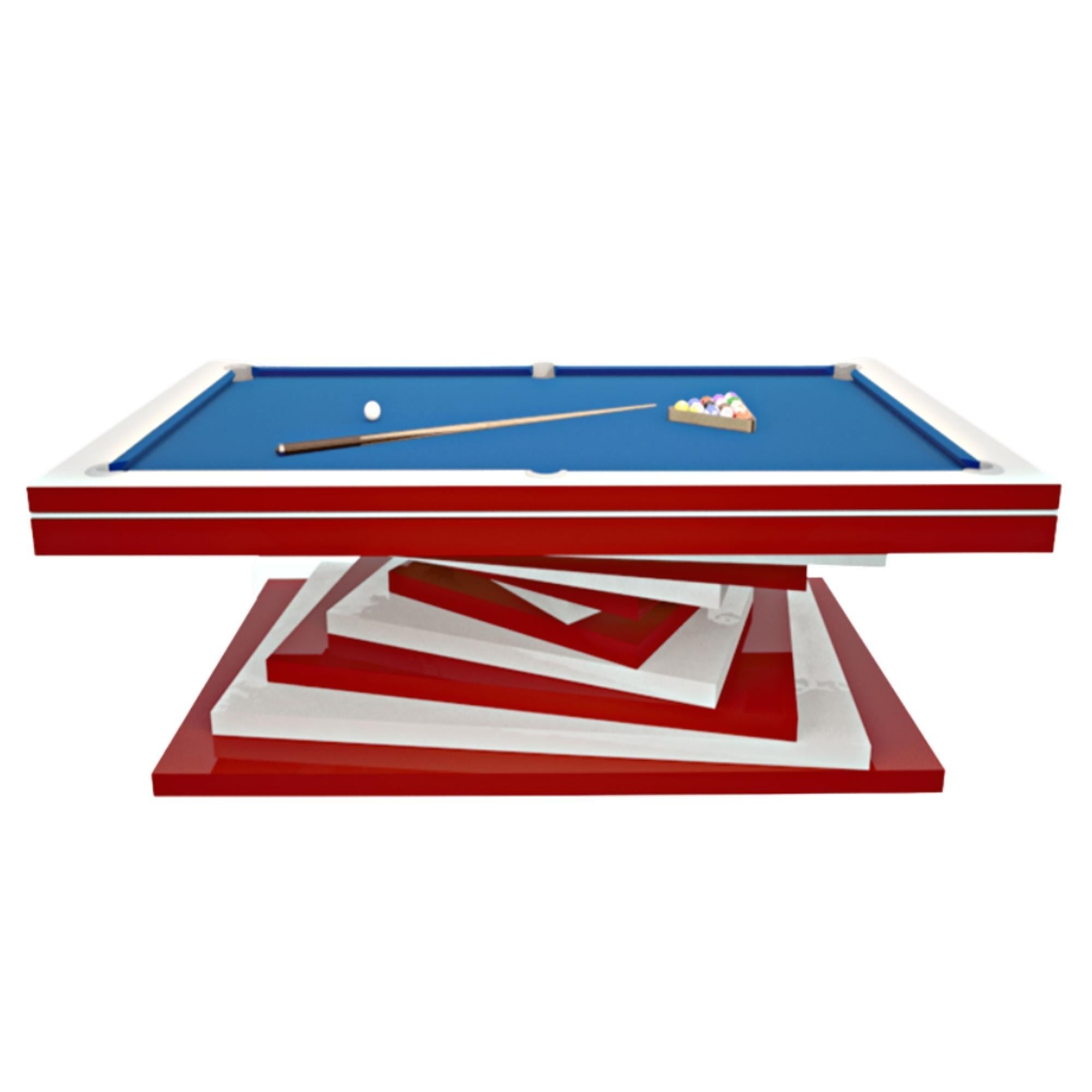 Pool Table Slate Modern Red and White Geometric Design Solid Oak, Green Felt For Sale 5