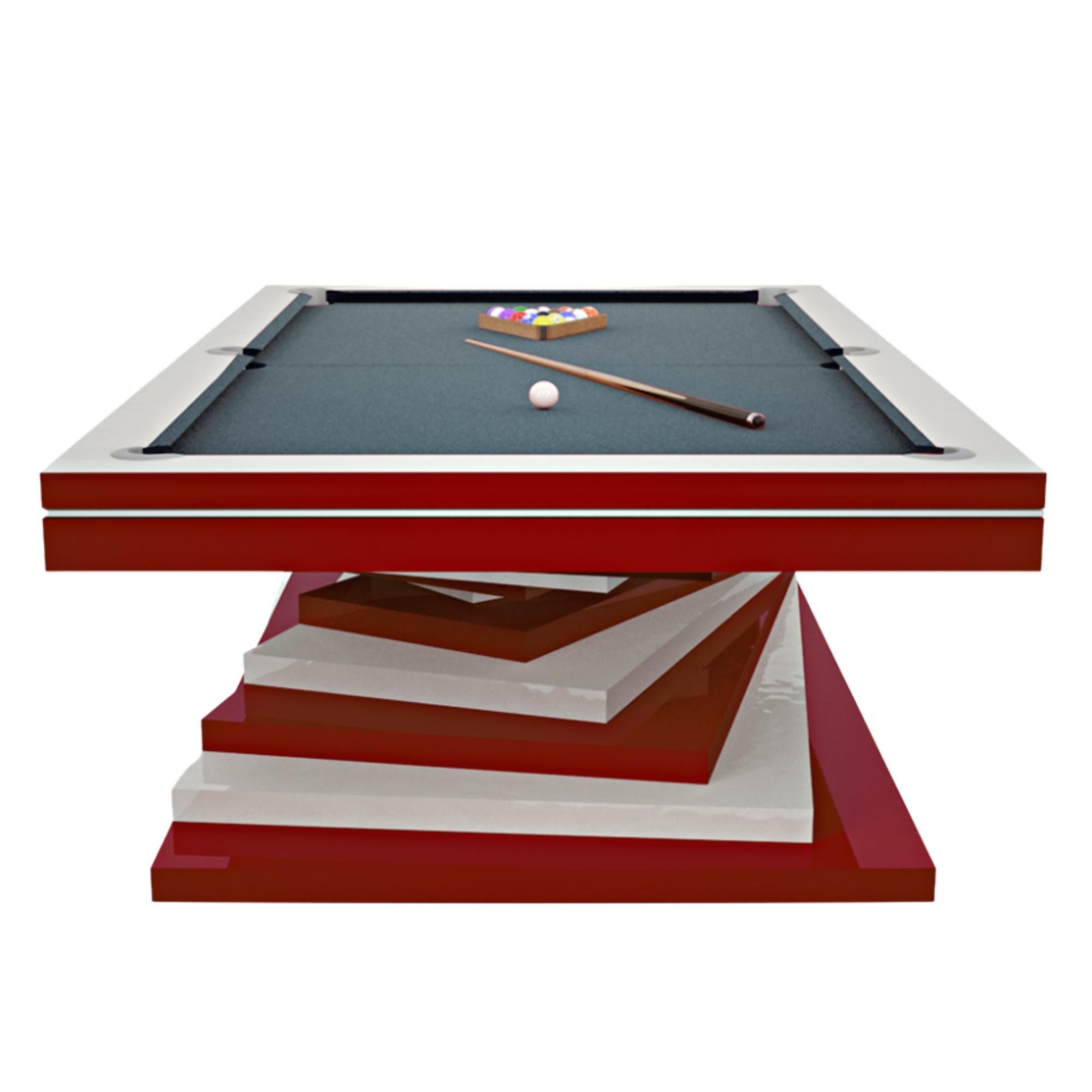 Pool Table Slate Modern Red and White Geometric Design Solid Oak, Green Felt For Sale 6