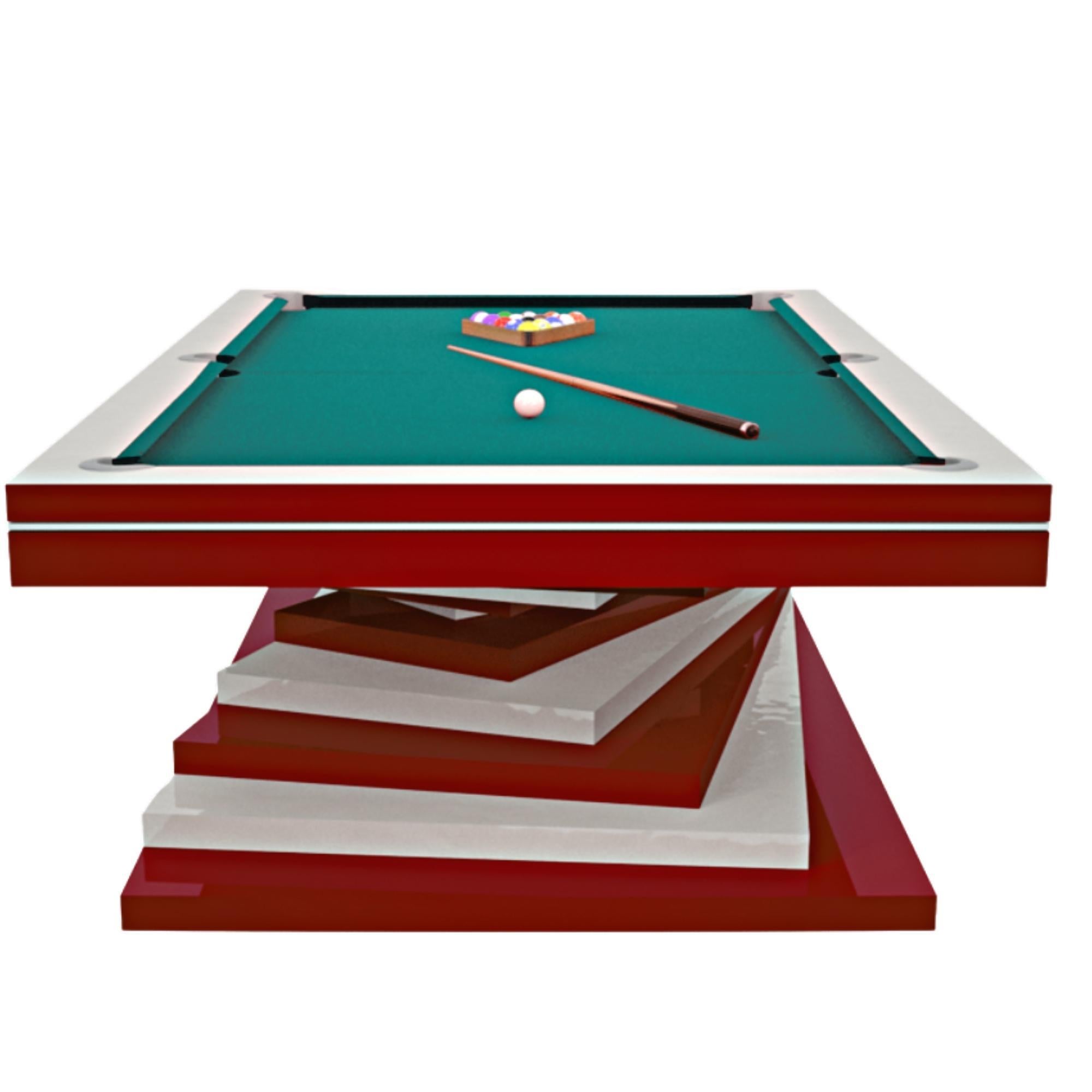 Pool Table Slate Modern Red and White Geometric Design Solid Oak, Green Felt For Sale 7