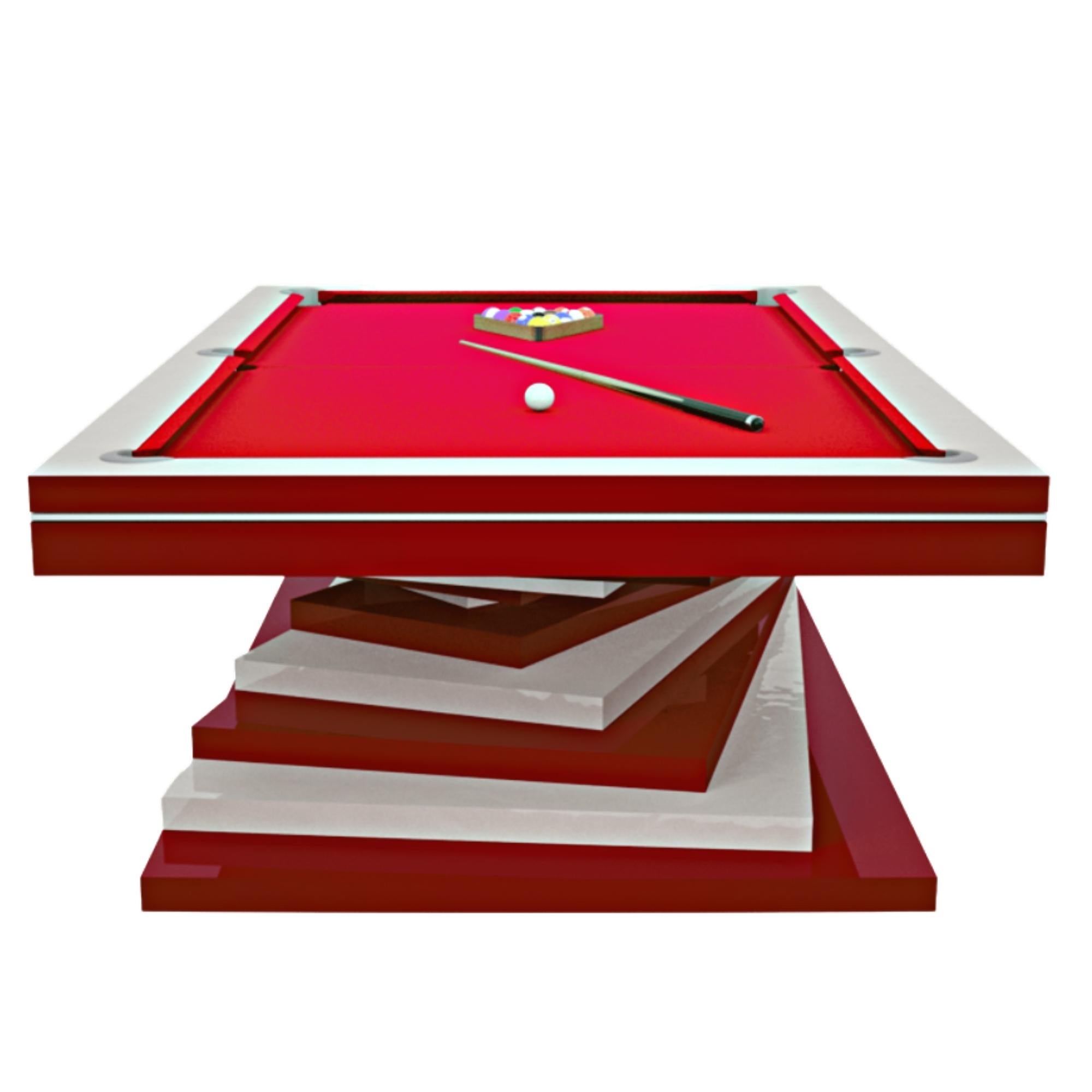Pool Table Slate Modern Red and White Geometric Design Solid Oak, Green Felt For Sale 8