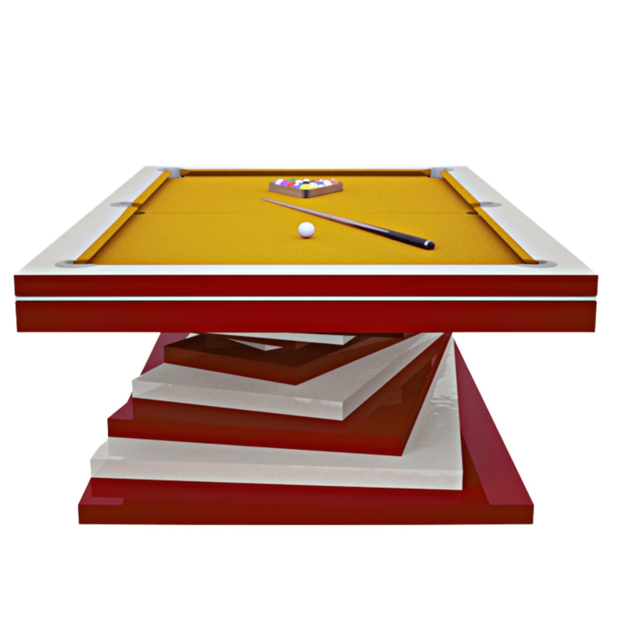 Pool Table Slate Modern Red and White Geometric Design Solid Oak, Green Felt For Sale 9