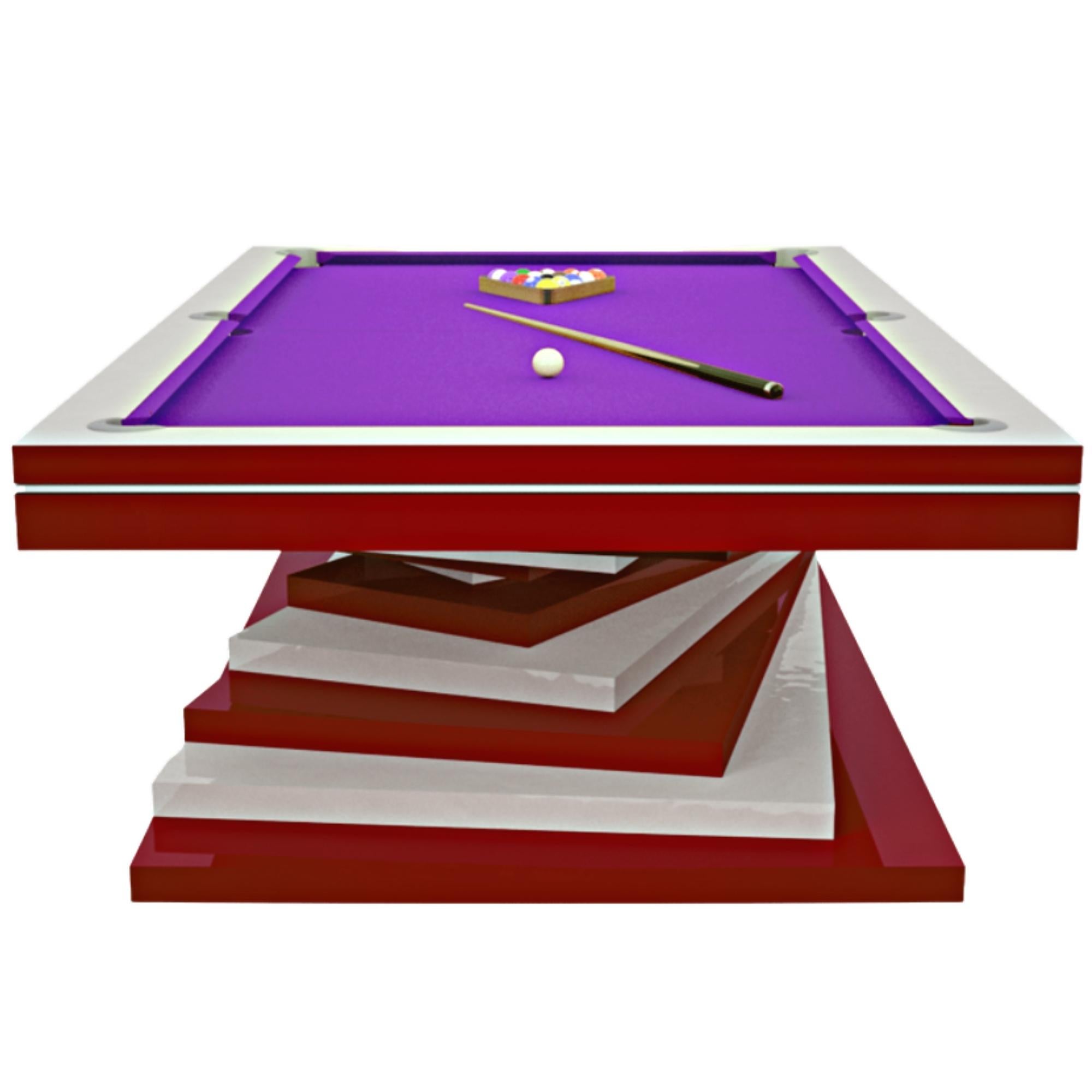 Pool Table Slate Modern Red and White Geometric Design Solid Oak, Green Felt For Sale 10