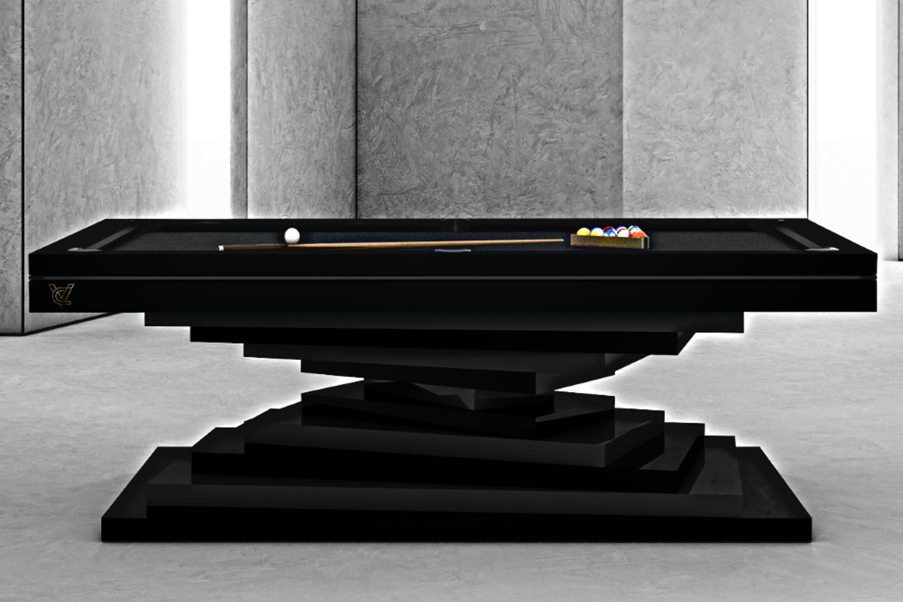 Pool Table Slate Modern Red and White Geometric Design Solid Oak, Green Felt In New Condition For Sale In Boca Raton, FL