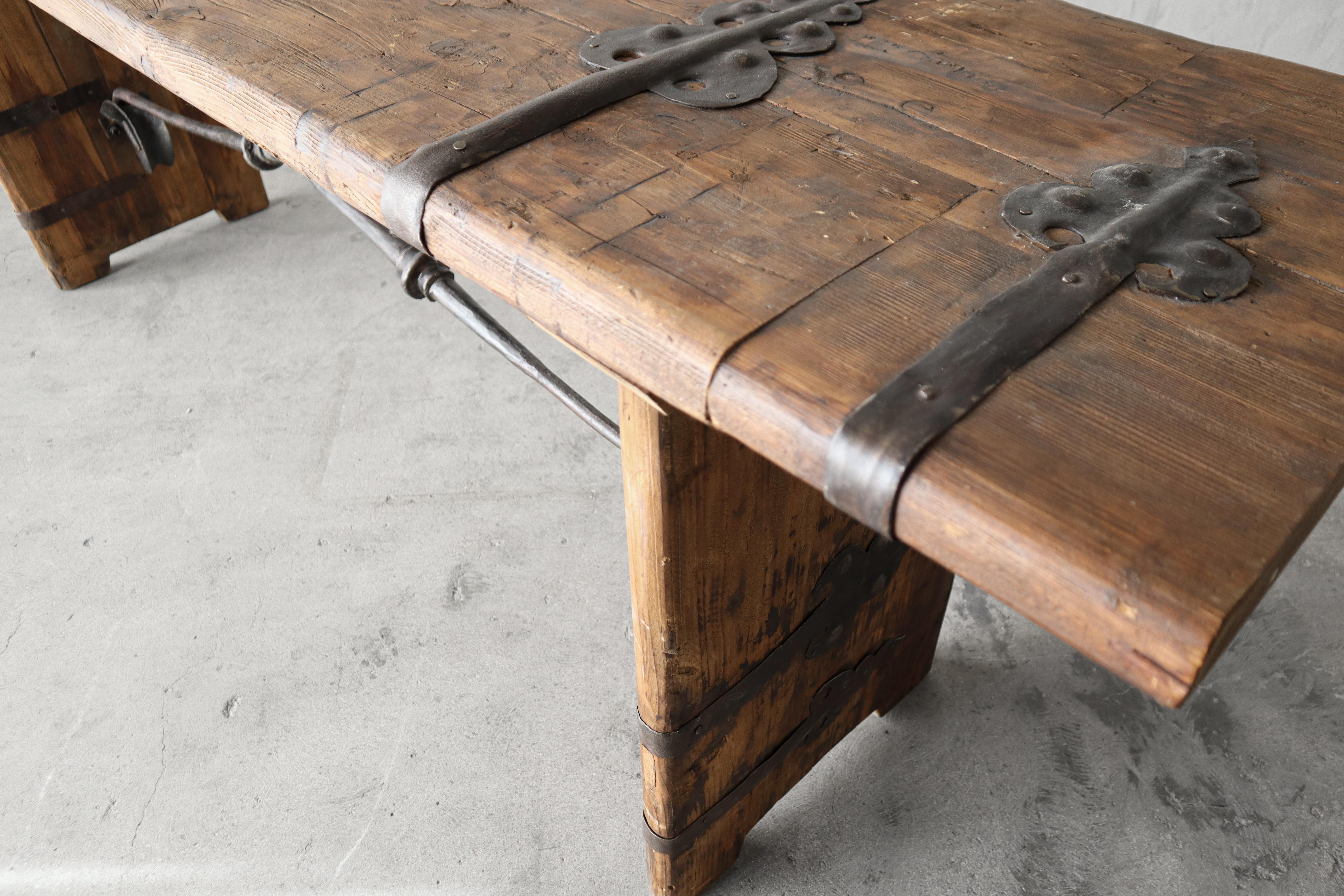 8ft Rustic Reclaimed Wood and Iron Console Table For Sale 1