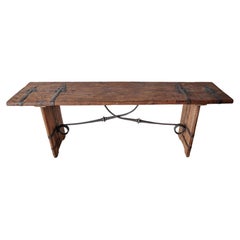 Vintage 8ft Rustic Reclaimed Wood and Iron Console Table