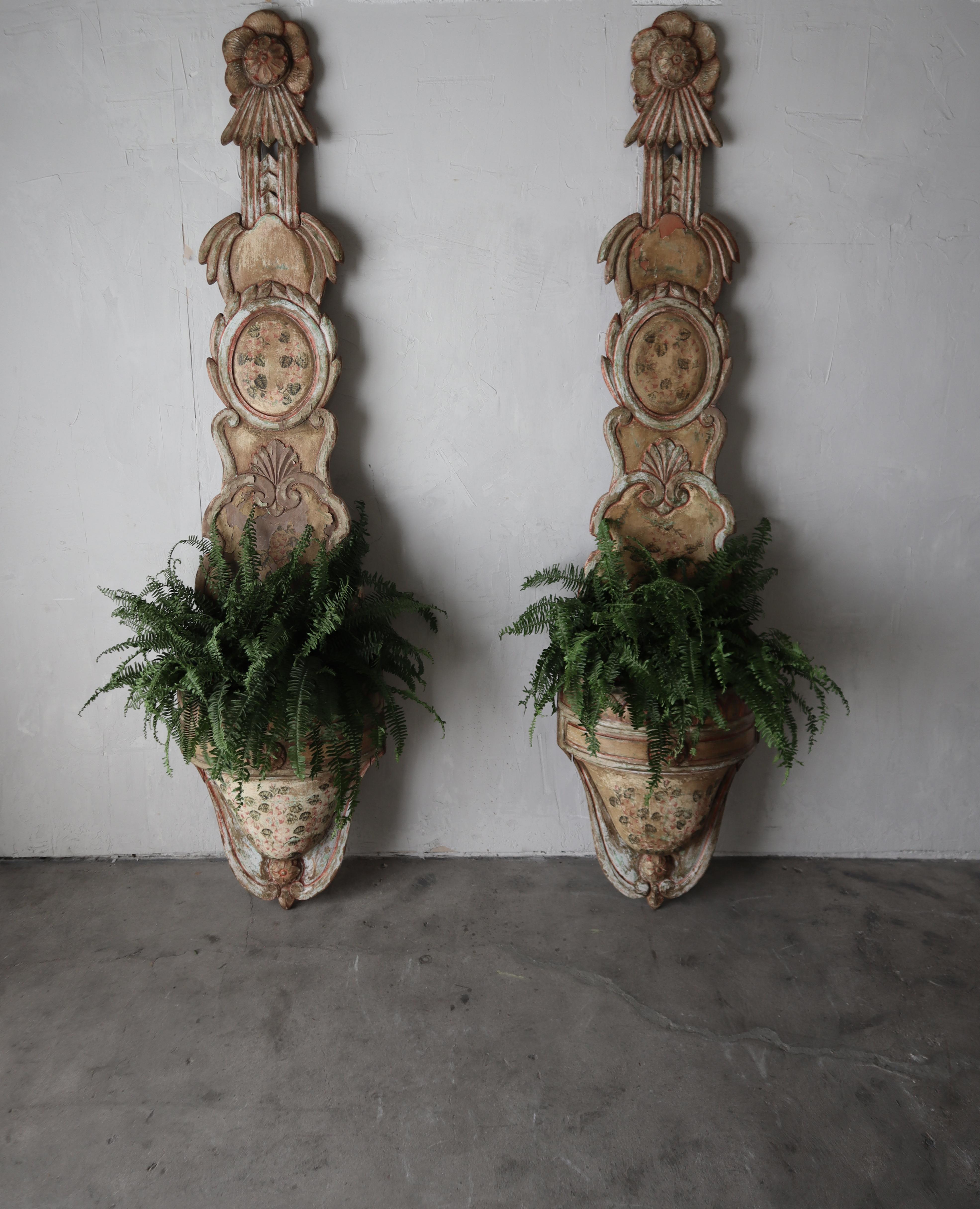 Unbelievable pair of 8ft Tall Antique French Carved Wood Jardiniere Planters.  These can be used outdoor but I love the statement they would make indoor.  Massive pieces of living art.

The pieces are being sold as found in aesthetically pleasing,