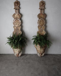 8ft Tall Pair of Antique European Wood Jardiniere Planters