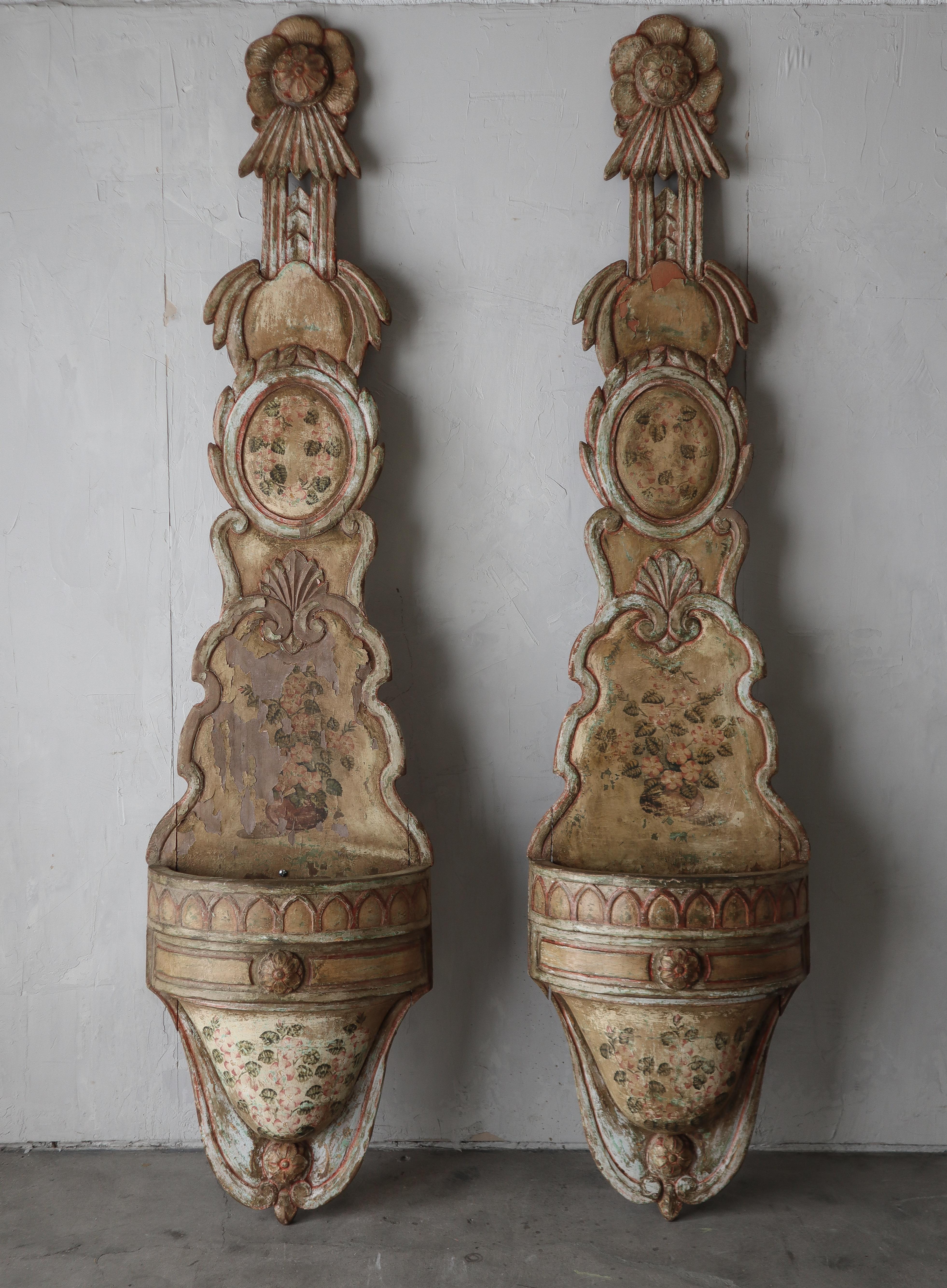 8ft Tall Pair of Antique European Wood Jardiniere Planters In Good Condition For Sale In Las Vegas, NV