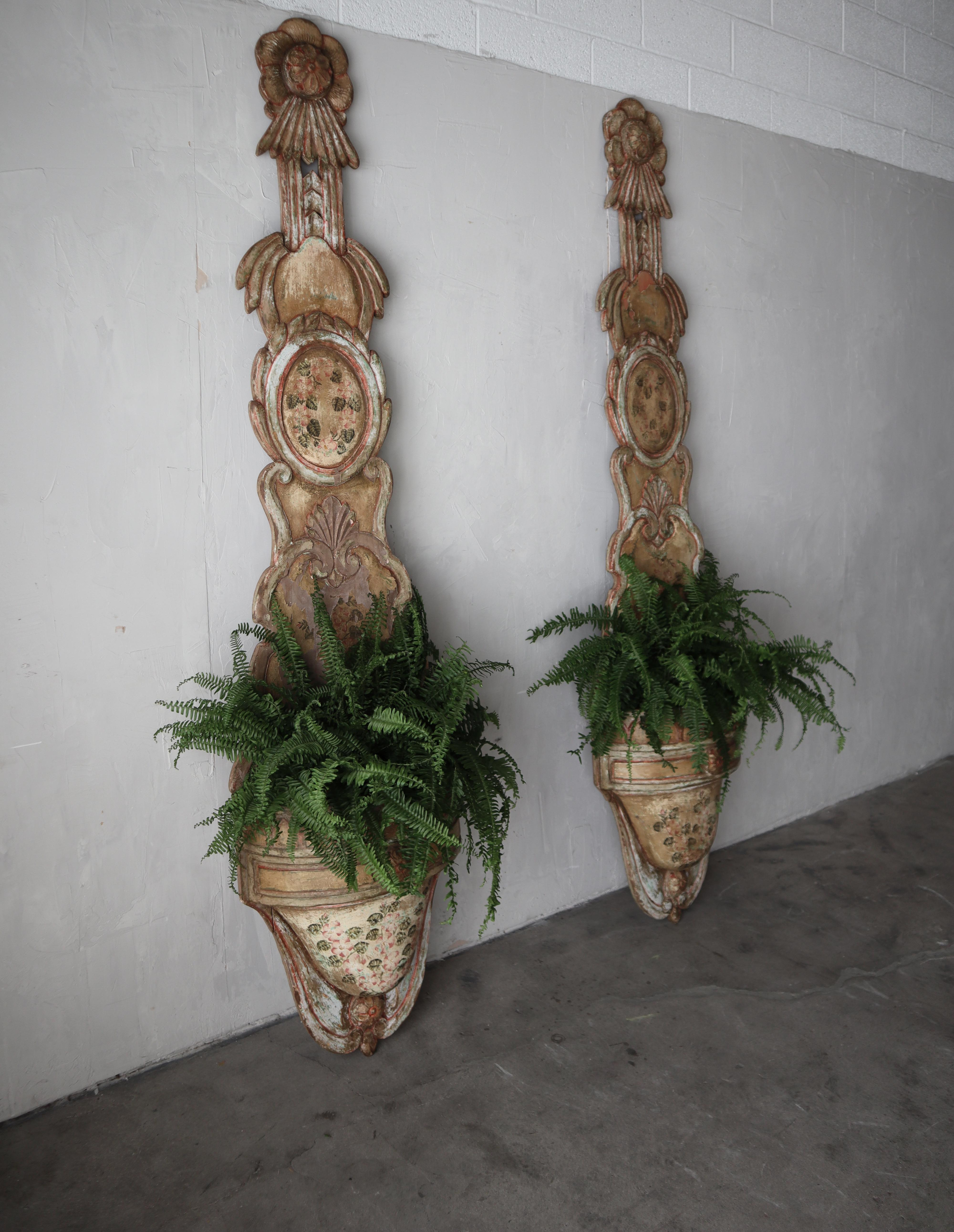19th Century 8ft Tall Pair of Antique European Wood Jardiniere Planters For Sale