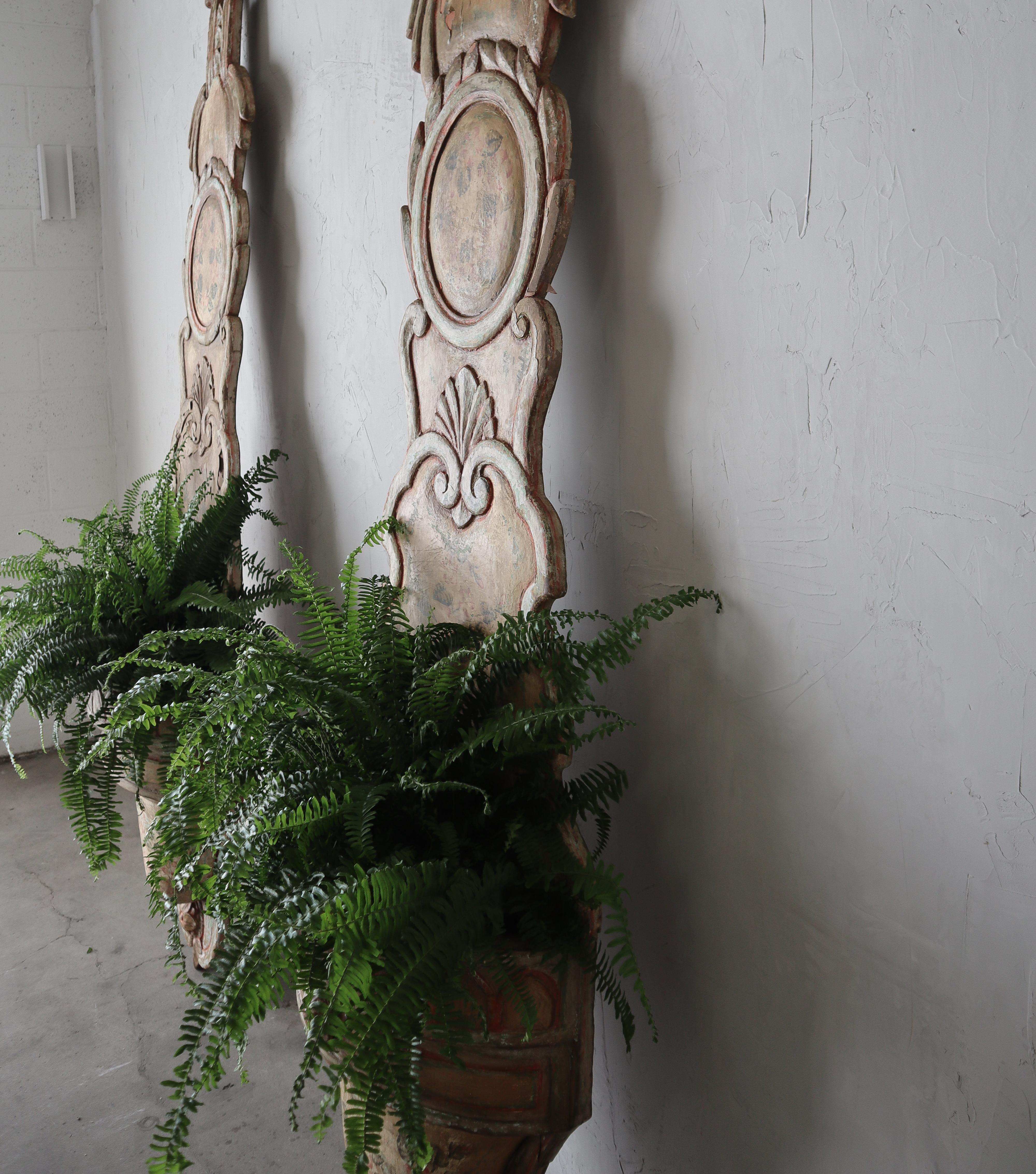 8ft Tall Pair of Antique European Wood Jardiniere Planters For Sale 3