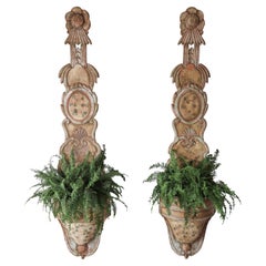 8ft Tall Pair of Antique European Wood Jardiniere Planters