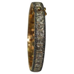 8"inches Victorian Natural diamonds 18k gold silver double tone hinged bracelet